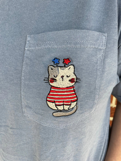 Embroidered Patriotic Cat Tee