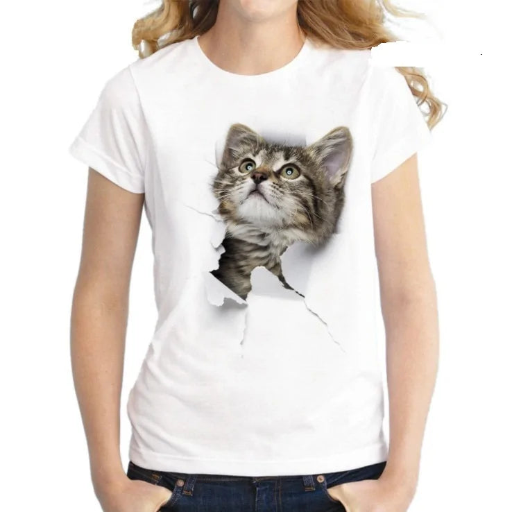 Lovely 3D Cat Print Casual Harajuku Women Summer T-shirt