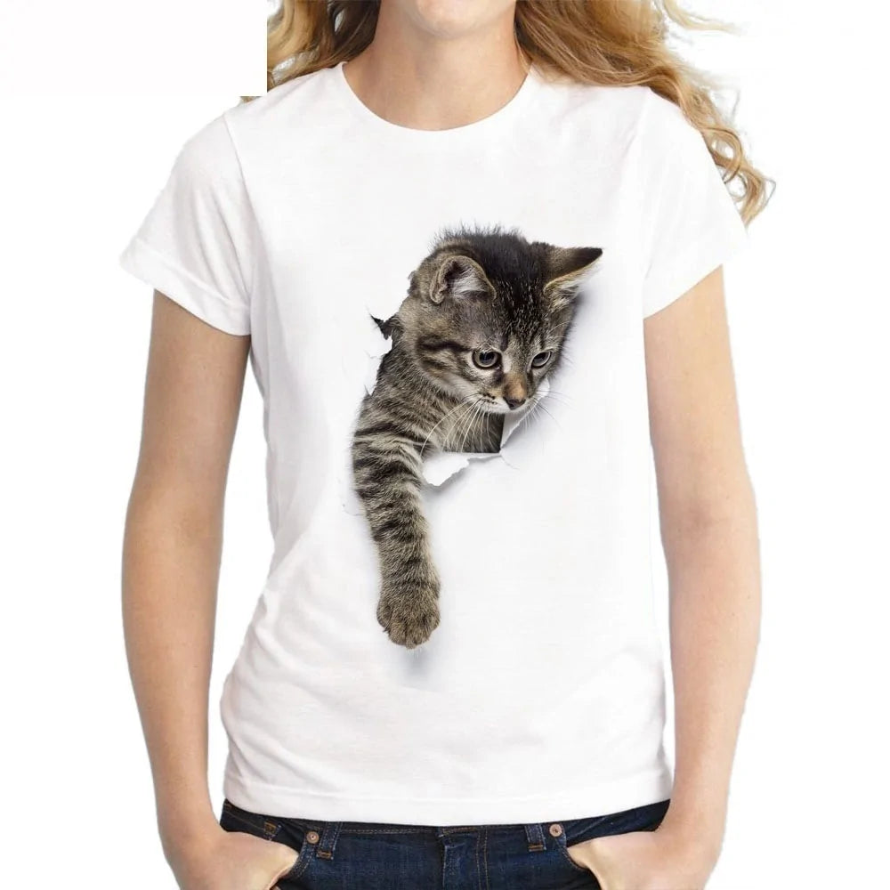 Lovely 3D Cat Print Casual Harajuku Women Summer T-shirt