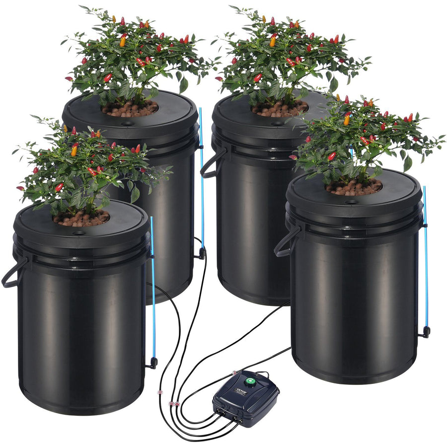 VEVOR DWC Hydroponic System, 5 Gallon 4 Buckets, Deep Water Culture Growing Bucket, Hydroponics Grow Kit with Pump, Air Stone and Water Level Device, for Indoor/Outdoor Leafy Vegetables