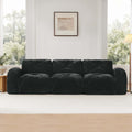 110''Boneless Sofa With Tufted,Soft Velvet Fabric,Modular Sectional Sofa Couches,32D High Density Sponge,Anti-Slip Design,Ergonomic Design Bottom,No Assembly Required,For Study,Home Theater,Black