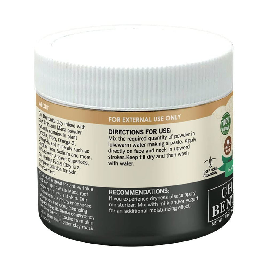 Chia & Maca Bentonite Clay Natural Face Mask Powder, 1 Pound (454gm) Jar by Pride Of India